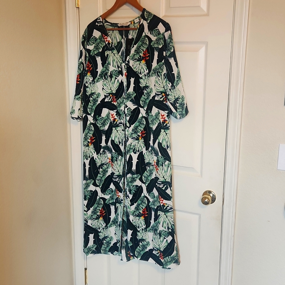 NWT Rachel Zoe Palm Leaf Kimono Duster Swim Cover Caftan OS